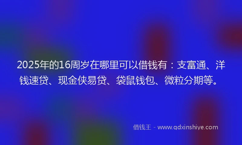 2025年的16周岁在哪里可以借钱有：支富通、洋钱速贷、现金侠易贷、袋鼠钱包、微粒分期等。