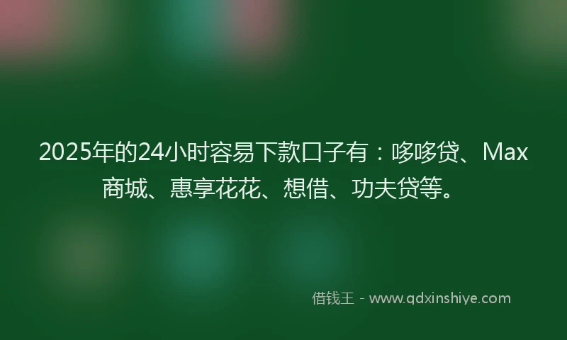 2025年的24小时容易下款口子有：哆哆贷、Max商城、惠享花花、想借、功夫贷等。