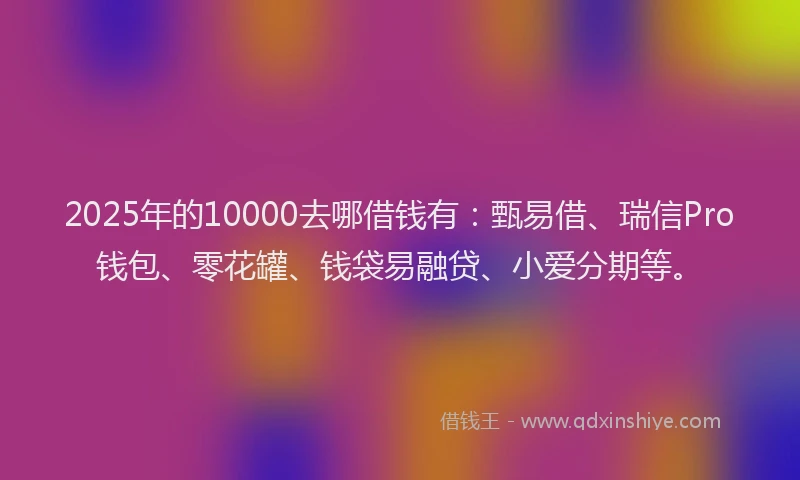 2025年的10000去哪借钱有：甄易借、瑞信Pro钱包、零花罐、钱袋易融贷、小爱分期等。