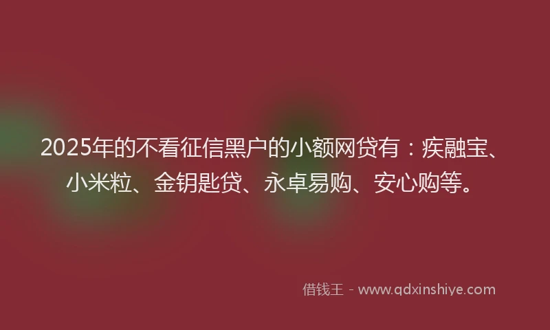 2025年的不看征信黑户的小额网贷有：疾融宝、小米粒、金钥匙贷、永卓易购、安心购等。