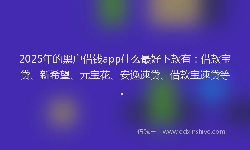 2025年的黑户借钱app什么最好下款有：借款宝贷、新希望、元宝花、安逸速贷、借款宝速贷等。