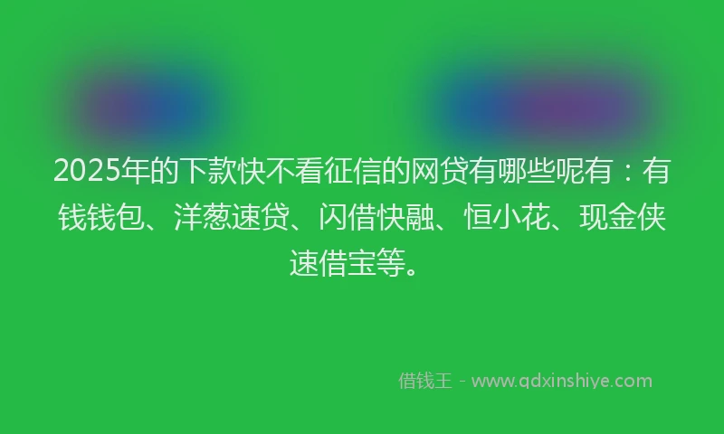 2025年的下款快不看征信的网贷有哪些呢有：有钱钱包、洋葱速贷、闪借快融、恒小花、现金侠速借宝等。