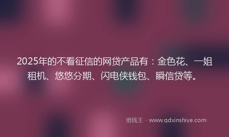 2025年的不看征信的网贷产品有：金色花、一姐租机、悠悠分期、闪电侠钱包、瞬信贷等。