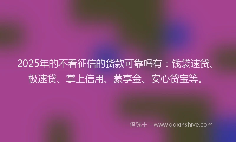 2025年的不看征信的货款可靠吗有：钱袋速贷、极速贷、掌上信用、蒙享金、安心贷宝等。