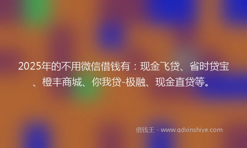 2025年的不用微信借钱有：现金飞贷、省时贷宝、橙丰商城、你我贷-极融、现金直贷等。