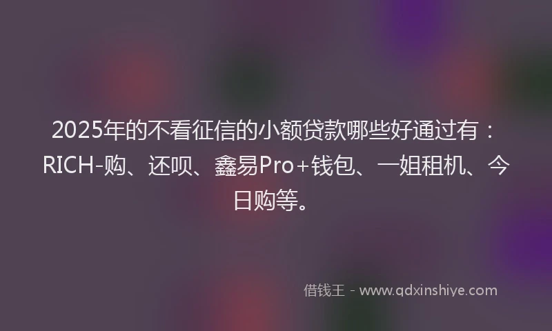 2025年的不看征信的小额贷款哪些好通过有：RICH-购、还呗、鑫易Pro+钱包、一姐租机、今日购等。