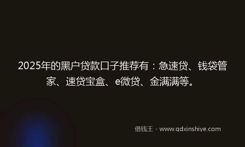 2025年的黑户贷款口子推荐有：急速贷、钱袋管家、速贷宝盒、e微贷、金满满等。