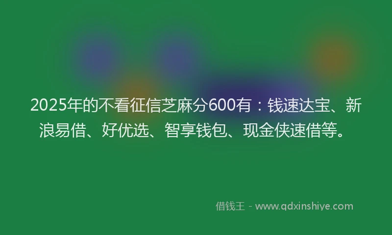 2025年的不看征信芝麻分600有：钱速达宝、新浪易借、好优选、智享钱包、现金侠速借等。
