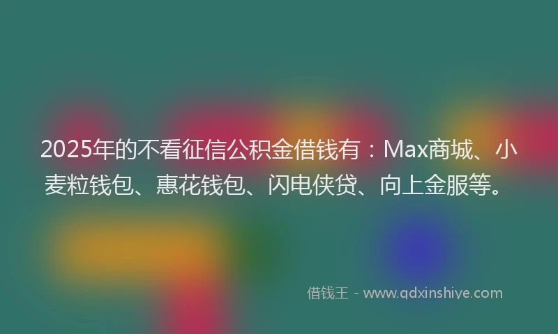 2025年的不看征信公积金借钱有：Max商城、小麦粒钱包、惠花钱包、闪电侠贷、向上金服等。