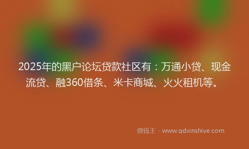 2025年的黑户论坛贷款社区有：万通小贷、现金流贷、融360借条、米卡商城、火火租机等。