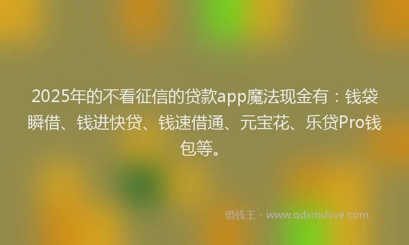 2025年的不看征信的贷款app魔法现金有：钱袋瞬借、钱进快贷、钱速借通、元宝花、乐贷Pro钱包等。