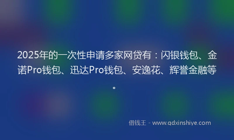 2025年的一次性申请多家网贷有:闪银钱包、金诺Pro钱包、迅达Pro钱包、安逸花、辉誉金融等。