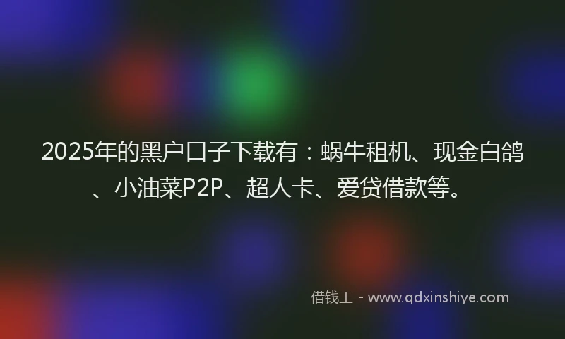 2025年的黑户口子下载有：蜗牛租机、现金白鸽、小油菜P2P、超人卡、爱贷借款等。