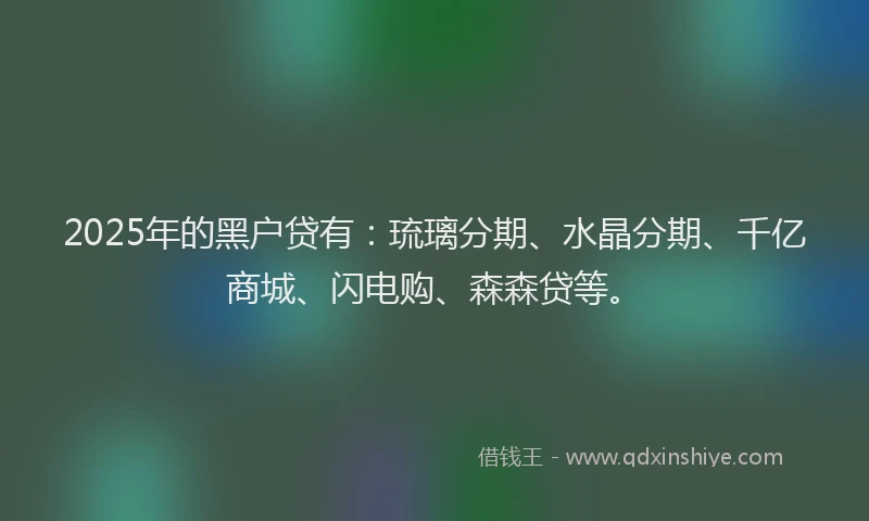 2025年的黑户贷有：琉璃分期、水晶分期、千亿商城、闪电购、森森贷等。