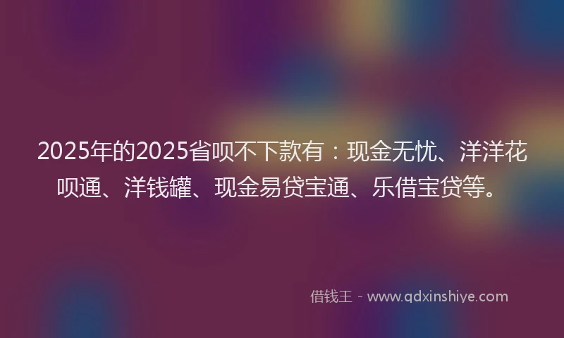 2025年的2025省呗不下款有：现金无忧、洋洋花呗通、洋钱罐、现金易贷宝通、乐借宝贷等。