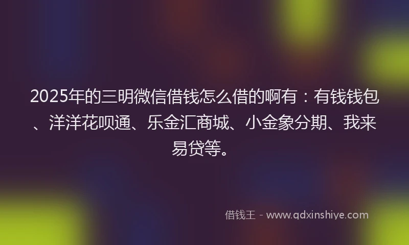 2025年的三明微信借钱怎么借的啊有：有钱钱包、洋洋花呗通、乐金汇商城、小金象分期、我来易贷等。