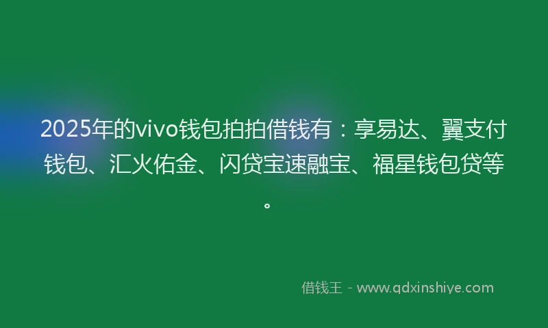 2025年的vivo钱包拍拍借钱有：享易达、翼支付钱包、汇火佑金、闪贷宝速融宝、福星钱包贷等。