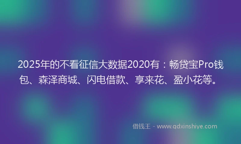 2025年的不看征信大数据2020有：畅贷宝Pro钱包、森泽商城、闪电借款、享来花、盈小花等。