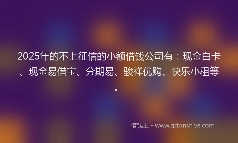 2025年的不上征信的小额借钱公司有:现金白卡、现金易借宝、分期易、骏祥优购、快乐小租等。
