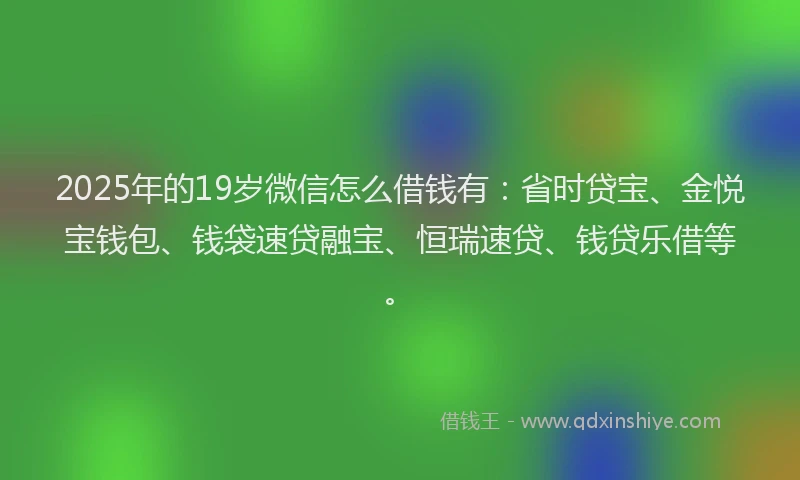 2025年的19岁微信怎么借钱有：省时贷宝、金悦宝钱包、钱袋速贷融宝、恒瑞速贷、钱贷乐借等。
