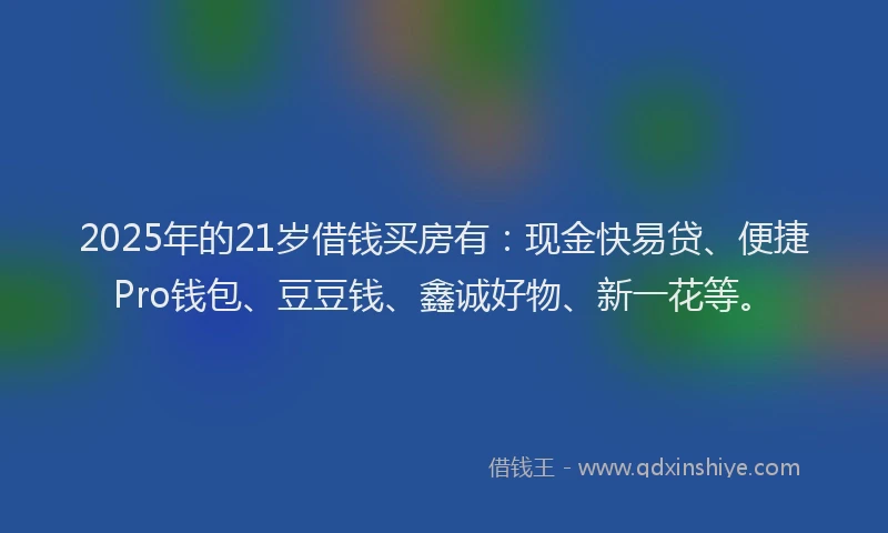 2025年的21岁借钱买房有：现金快易贷、便捷Pro钱包、豆豆钱、鑫诚好物、新一花等。
