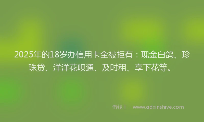2025年的18岁办信用卡全被拒有：现金白鸽、珍珠贷、洋洋花呗通、及时租、享下花等。