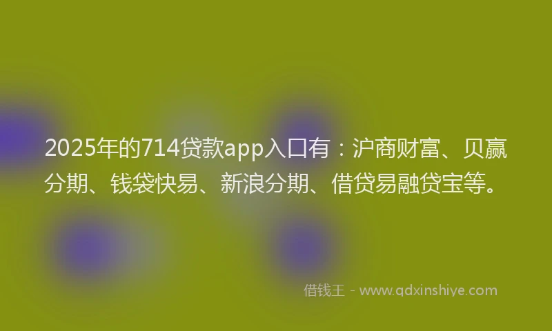 2025年的714贷款app入口有：沪商财富、贝赢分期、钱袋快易、新浪分期、借贷易融贷宝等。