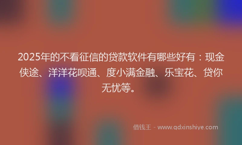 2025年的不看征信的贷款软件有哪些好有：现金侠途、洋洋花呗通、度小满金融、乐宝花、贷你无忧等。