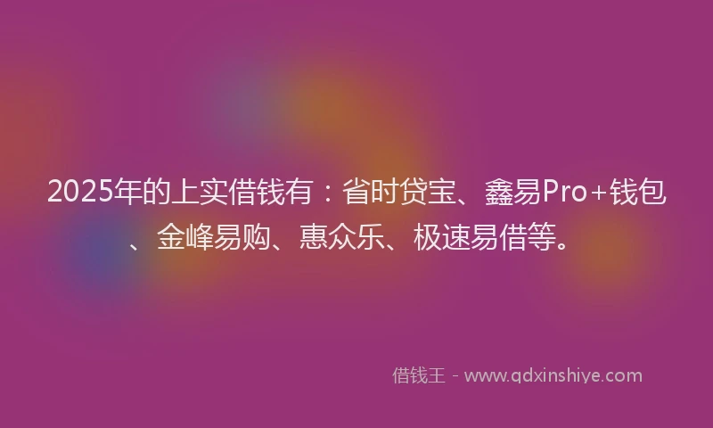 2025年的上实借钱有：省时贷宝、鑫易Pro+钱包、金峰易购、惠众乐、极速易借等。