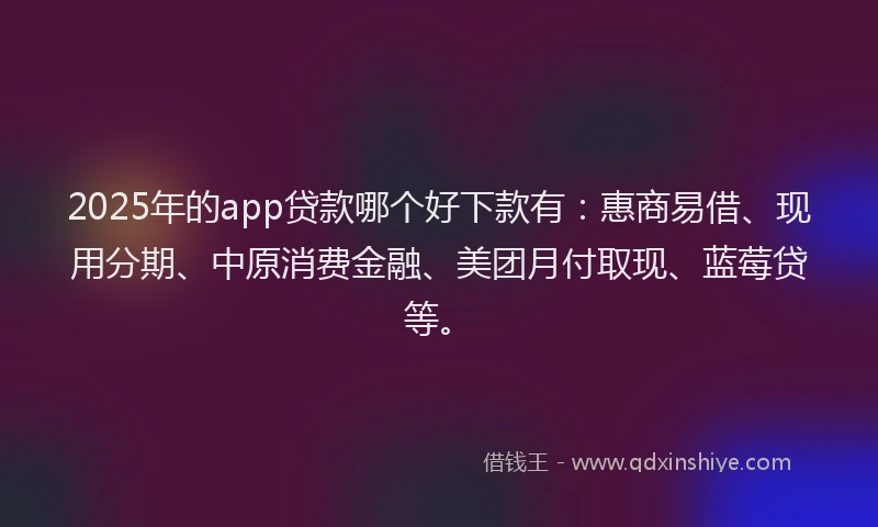 2025年的app贷款哪个好下款有：惠商易借、现用分期、中原消费金融、美团月付取现、蓝莓贷等。