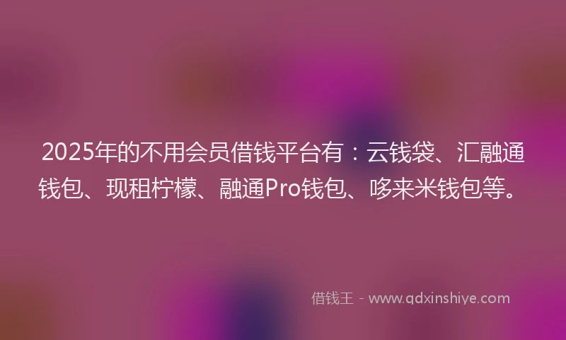 2025年的不用会员借钱平台有：云钱袋、汇融通钱包、现租柠檬、融通Pro钱包、哆来米钱包等。