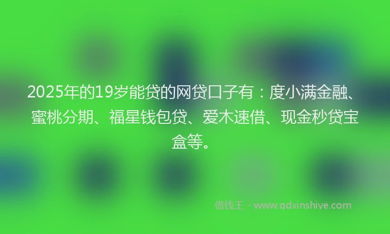 2025年的19岁能贷的网贷口子有：度小满金融、蜜桃分期、福星钱包贷、爱木速借、现金秒贷宝盒等。