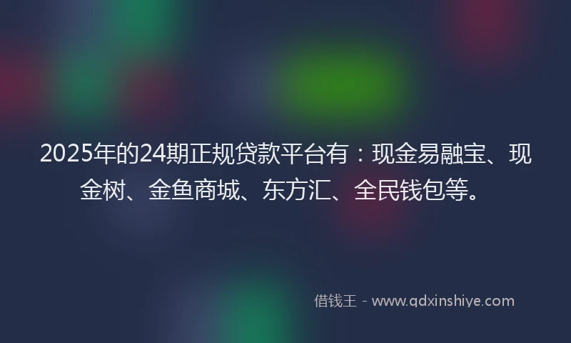 2025年的24期正规贷款平台有：现金易融宝、现金树、金鱼商城、东方汇、全民钱包等。
