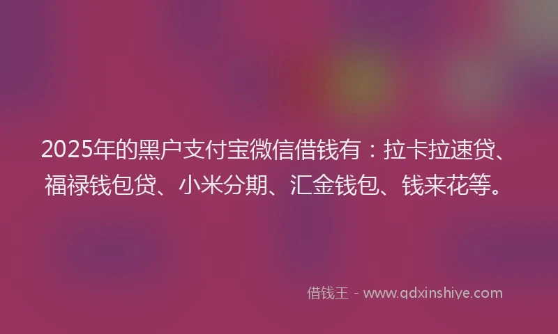 2025年的黑户支付宝微信借钱有：拉卡拉速贷、福禄钱包贷、小米分期、汇金钱包、钱来花等。