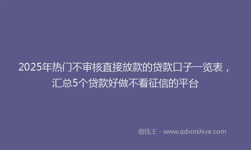 2025年热门不审核直接放款的贷款口子一览表，汇总5个贷款好做不看征信的平台