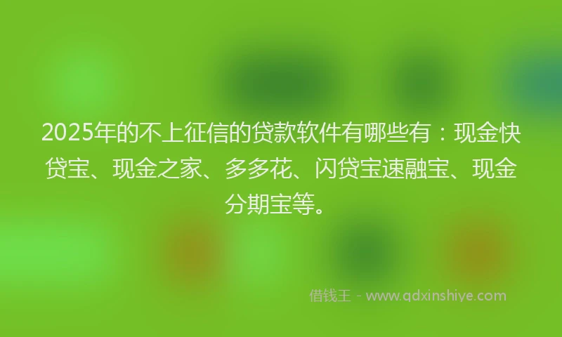 2025年的不上征信的贷款软件有哪些有：现金快贷宝、现金之家、多多花、闪贷宝速融宝、现金分期宝等。