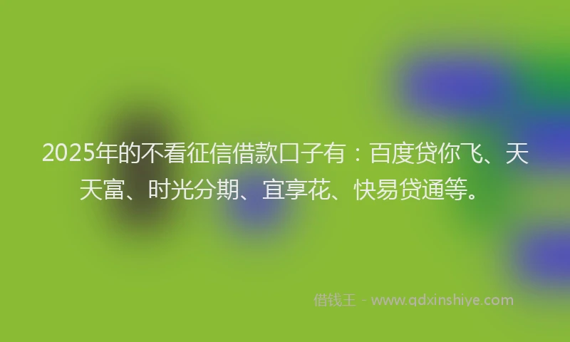 2025年的不看征信借款口子有：百度贷你飞、天天富、时光分期、宜享花、快易贷通等。