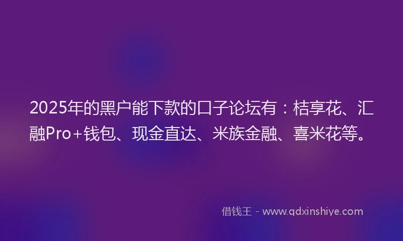 2025年的黑户能下款的口子论坛有：桔享花、汇融Pro+钱包、现金直达、米族金融、喜米花等。