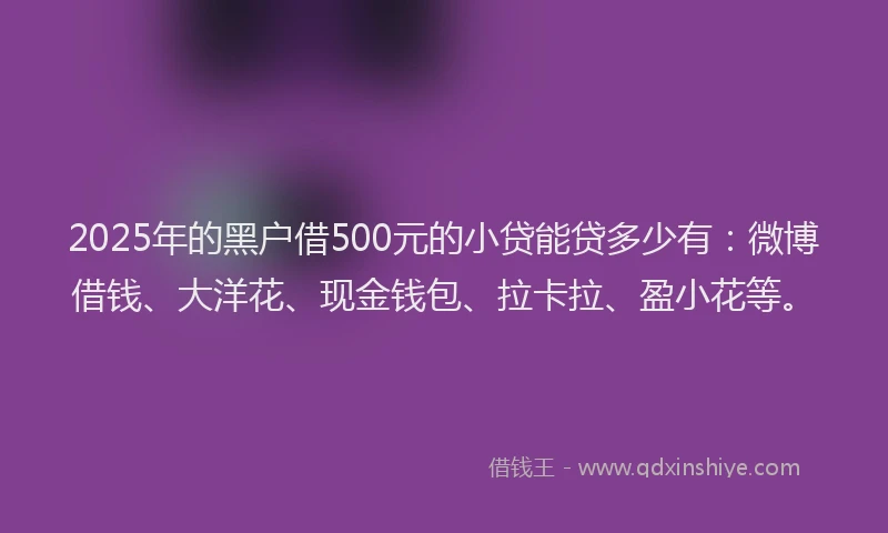 2025年的黑户借500元的小贷能贷多少有：微博借钱、大洋花、现金钱包、拉卡拉、盈小花等。