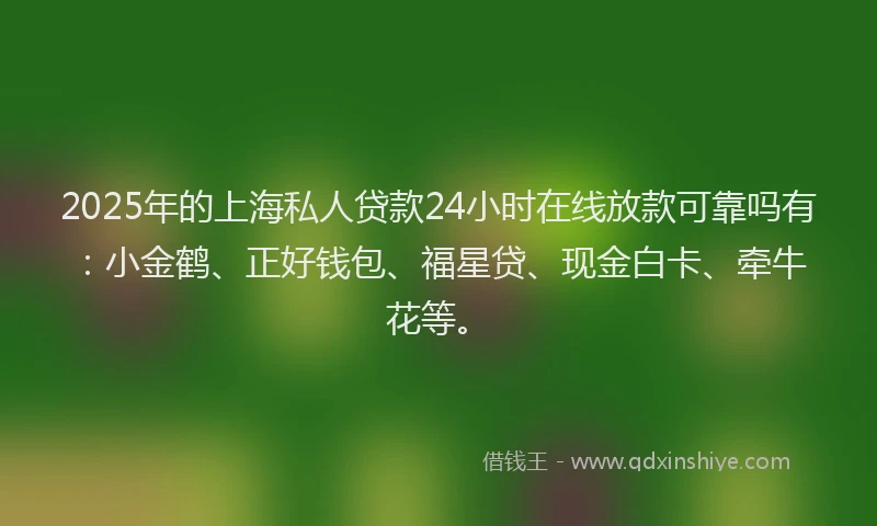 2025年的上海私人贷款24小时在线放款可靠吗有：小金鹤、正好钱包、福星贷、现金白卡、牵牛花等。