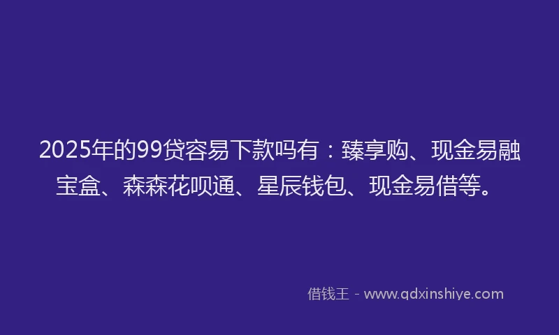 2025年的99贷容易下款吗有：臻享购、现金易融宝盒、森森花呗通、星辰钱包、现金易借等。