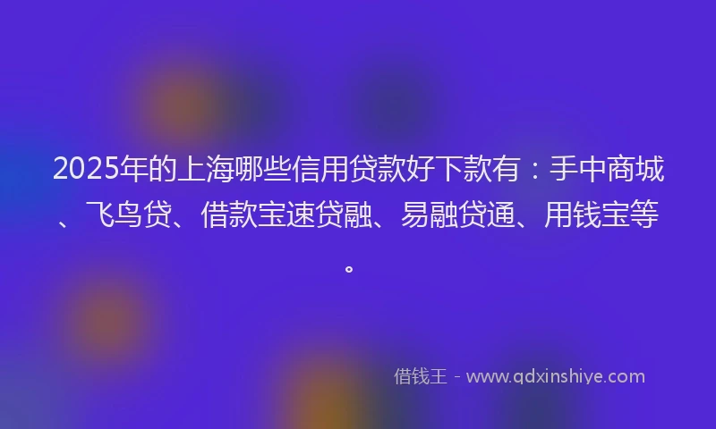 2025年的上海哪些信用贷款好下款有：手中商城、飞鸟贷、借款宝速贷融、易融贷通、用钱宝等。