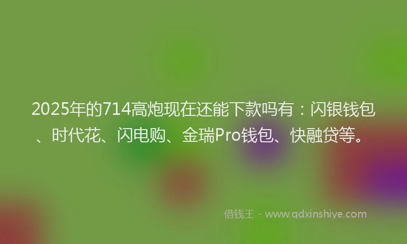 2025年的714高炮现在还能下款吗有：闪银钱包、时代花、闪电购、金瑞Pro钱包、快融贷等。