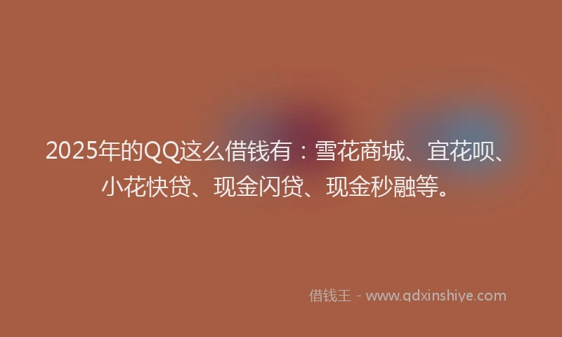 2025年的QQ这么借钱有：雪花商城、宜花呗、小花快贷、现金闪贷、现金秒融等。