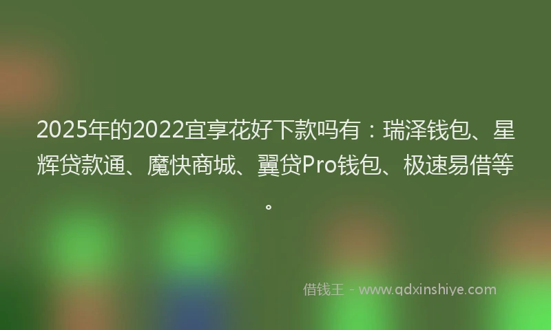 2025年的2022宜享花好下款吗有：瑞泽钱包、星辉贷款通、魔快商城、翼贷Pro钱包、极速易借等。