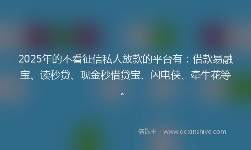 2025年的不看征信私人放款的平台有：借款易融宝、读秒贷、现金秒借贷宝、闪电侠、牵牛花等。