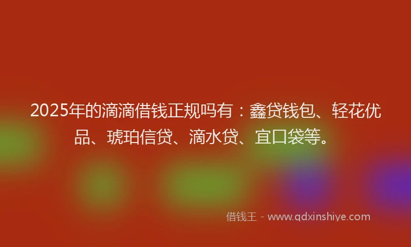 2025年的滴滴借钱正规吗有：鑫贷钱包、轻花优品、琥珀信贷、滴水贷、宜口袋等。