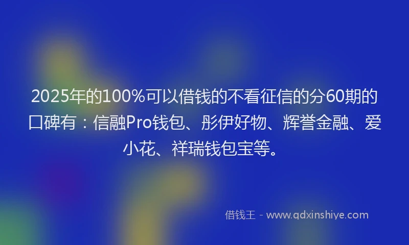 2025年的100%可以借钱的不看征信的分60期的口碑有：信融Pro钱包、彤伊好物、辉誉金融、爱小花、祥瑞钱包宝等。