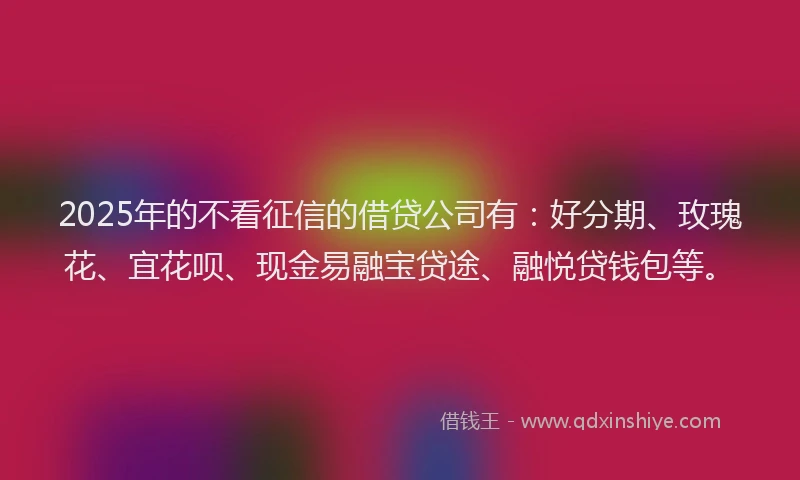 2025年的不看征信的借贷公司有：好分期、玫瑰花、宜花呗、现金易融宝贷途、融悦贷钱包等。
