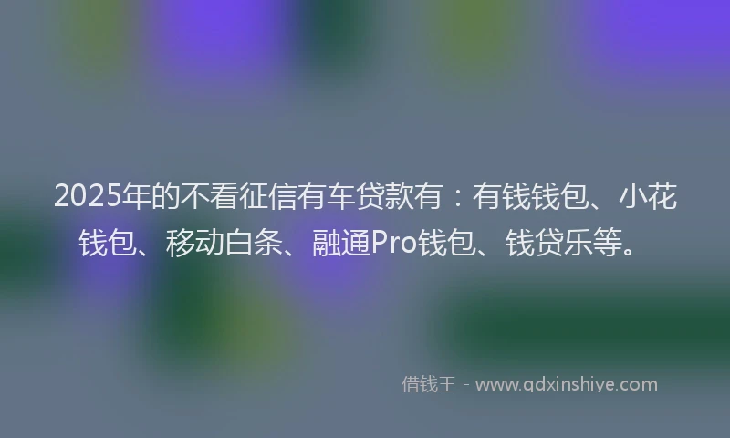 2025年的不看征信有车贷款有：有钱钱包、小花钱包、移动白条、融通Pro钱包、钱贷乐等。